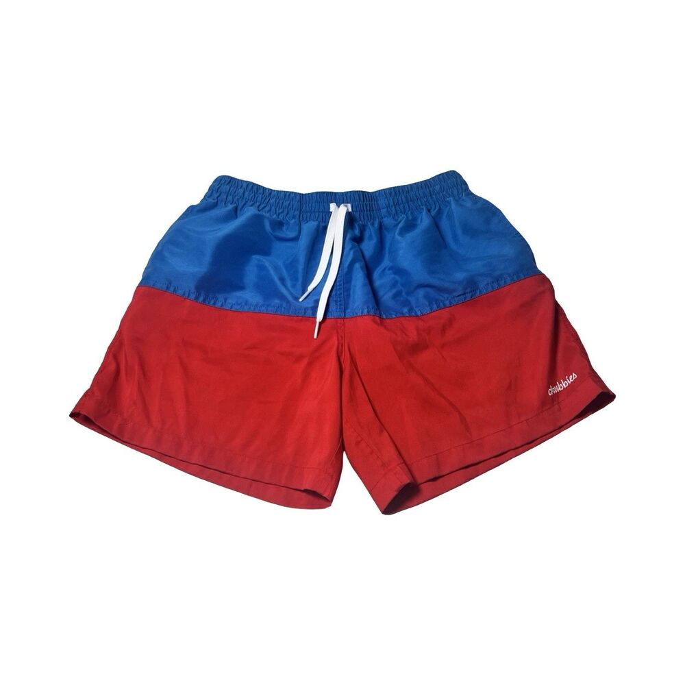Chubbies Mens Swim Trunks Large Red Blue Colorblock Mesh Lined‎ Made in USA